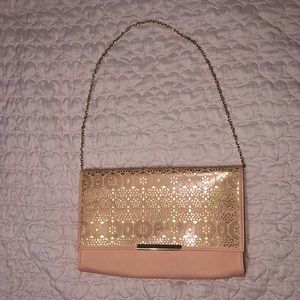 Jessica McClintock creamy peach and gold clutch